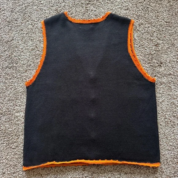 Vintage Halloween Sweater Vest Cat Pumpkin Ghost Applique Black Button Front L - Picture 10 of 14